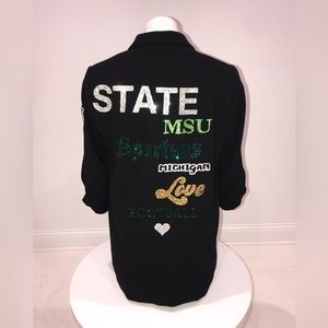 Ladies MSU Michigan State Spartans black blazer swarovski crystals pearls 12